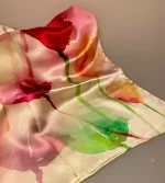 Silketørklæde Satin XL - Tulipaner, tulips, blomster, akvarel, satin, ren, silke, silketørklæde, langt, luksuriøst, lækkert, kvalitet, eksklusivt, feminint, fest, tilbehør, stola, accessoires, friske, farver, sprøde, pasteller, maleri, kunstnerisk, aflangt, biti, ribe,