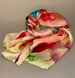 Silketørklæde Satin XL - Tulipaner, tulips, blomster, akvarel, satin, ren, silke, silketørklæde, langt, luksuriøst, lækkert, kvalitet, eksklusivt, feminint, fest, tilbehør, stola, accessoires, friske, farver, sprøde, pasteller, maleri, kunstnerisk, aflangt, biti, ribe,