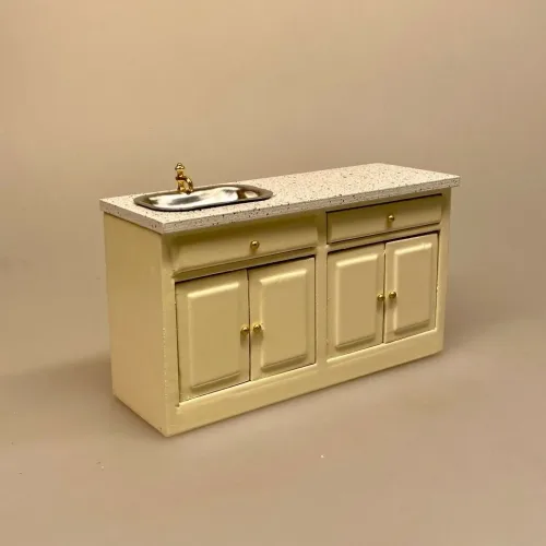 Miniature Køkken Møbel med Vask Creme, køkken , dukkekøkken, køkkenvask, køkkenbord, mini, dukkehusmøbler, dikkehustilbehør, dukkekøkken, 1:12, miniaturer,