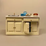 Miniature Køkken Møbel med Vask Creme, køkken , dukkekøkken, køkkenvask, køkkenbord, mini, dukkehusmøbler, dikkehustilbehør, dukkekøkken, 1:12, miniaturer,