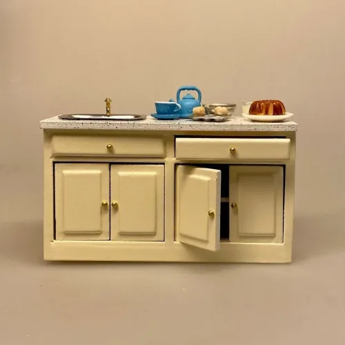 Miniature Køkken Møbel med Vask Creme, køkken , dukkekøkken, køkkenvask, køkkenbord, mini, dukkehusmøbler, dikkehustilbehør, dukkekøkken, 1:12, miniaturer,