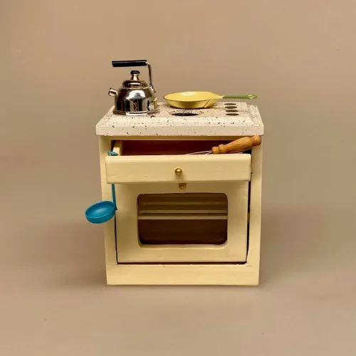 Miniature Komfur Creme, ovn, kogeplade, kogeplader, gas, gaskomfur, gasblus, mini, ovn, dukkehusovn, dukkehus, madlavning, køkken , dukkekøkken, køkkenvask, køkkenbord, mini, dukkehusmøbler, dikkehustilbehør, dukkekøkken, 1:12, miniaturer,
