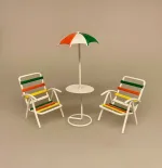 Miniature Parasol med Bord og 2 Stole, 9123, cafe, strand, bar, strandbar, solferie, charter, ferie, gavekort, otium, efterløn, gave, symbolsk, sjov, gavekort, sangskjuler, bryllupsrejse, syd på, havemøbler, nisser, tilbehør, ting, nisse, dukkehus, dukkehusting, dukkehustilbehør, miniaturer, nyde, livet, senior, pension, biti, ribe, 1:12, små, møbler,