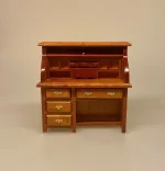 Miniature Skrivebord med Jalousilåge Nød, 3701, valnød, nød, brun, hjemmearbejdsplads, arbejde, hjemmefra, hjemmekontor, kontor, studie, studere, skrivebord, dameskrivebord, entre, bord, hvidt, hvidmalet, dukkehusmøbler, dukkehus, dukkestue, tilbehør, ting til, miniature, nisser, træ, sangskjuler, symbolsk, gave, gaveide, biti, ribe