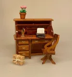 Miniature Skrivebord med Jalousilåge Nød, 3701, valnød, nød, brun, hjemmearbejdsplads, arbejde, hjemmefra, hjemmekontor, kontor, studie, studere, skrivebord, dameskrivebord, entre, bord, hvidt, hvidmalet, dukkehusmøbler, dukkehus, dukkestue, tilbehør, ting til, miniature, nisser, træ, sangskjuler, symbolsk, gave, gaveide, biti, ribe