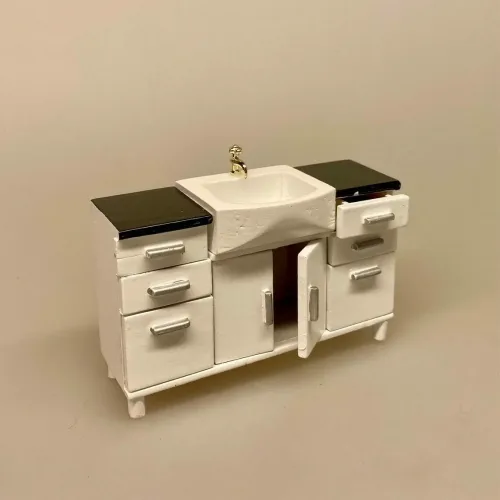Miniature Vask med Underskabe Hvid, badeværelse, køkken, dukkehusmøbler, dukkemøbler, 1:12, 1:18, lundby, dukkehus, 23147-2, hvidt, dukkekøkken, køkkenvask, køkkenbord, mini, dukkehusmøbler, dikkehustilbehør, dukkekøkken, miniaturer,