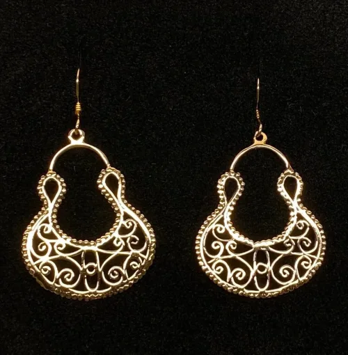 Øreringe i Bronze - Filigran Øreringe, kd, bro 278, Øreringe i bronze - Filigran Øreringe, ørehængere, støre, hængeøreringe, boho, boheme, filigran, østen, orientalske, måne, halvmåne, gyldne, ægte, specielle, billige, flotte, nikkelfri, allergivenlige, hænge, kobber, bronze, bronze smykker, bronzeøreringe, biti, ribe, enamel, pico, hippie, flower, power, yoga, yogi, mystik, magi, amulet,