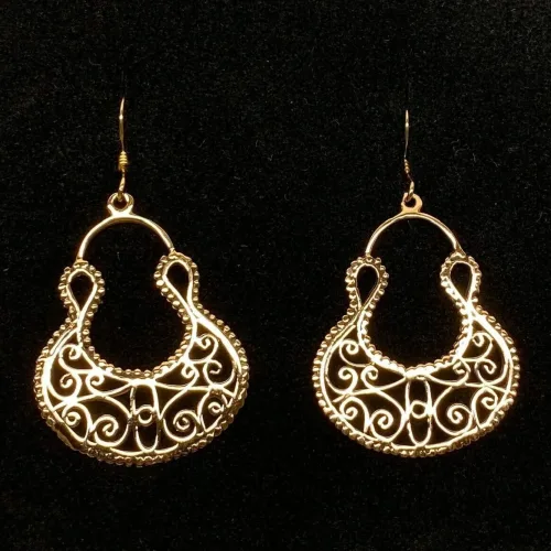 Øreringe i Bronze - Filigran Øreringe, kd, bro 278, Øreringe i bronze - Filigran Øreringe, ørehængere, støre, hængeøreringe, boho, boheme, filigran, østen, orientalske, måne, halvmåne, gyldne, ægte, specielle, billige, flotte, nikkelfri, allergivenlige, hænge, kobber, bronze, bronze smykker, bronzeøreringe, biti, ribe, enamel, pico, hippie, flower, power, yoga, yogi, mystik, magi, amulet,