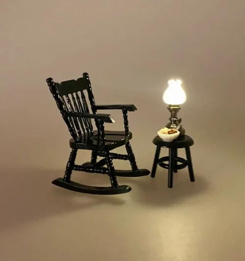 Miniature Gyngestol Sort, sortmalet, træ, mini, 1:21, 23178, Miniature Gyngestol sort, wegner, Miniature Gyngestol creme, gyngestol, rocking, chair, ænestol, bedstefar, bedstemor, kamin, nisser, nissehus, nissebo, nissedør, nissemøbler, nissestol, miniature, miniaturer, sangskjuler, symbolsk, gave, gavekort, penge, cremefarvet, flødefarvet, dukkehus, dukkehusmøbler, dukkehustilbehør, dukkehusting, til, dukkehuset, biti, ribe