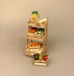 Miniature Stigereol med Skuffe Natur, lyst, træ, umalet, bøg,butik, udstilling, varer, stige, trappe, lille, 1:12, mini, salg, salgsreol, legetøj, badeværelse, børneværelse, symbolsk, gave, sjov, display