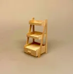 Miniature Stigereol med Skuffe Natur, lyst, træ, umalet, bøg,butik, udstilling, varer, stige, trappe, lille, 1:12, mini, salg, salgsreol, legetøj, badeværelse, børneværelse, symbolsk, gave, sjov, display