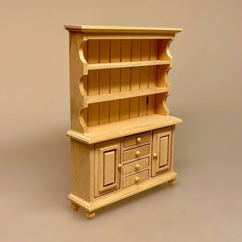 Miniature Buffet med Skuffer og Skabe Natur, umalet, chartol, chatol, 3902, o, reol, møbel, møbler, skuffer, skabe, miniaturer, 1:12, dukkehus, dukkehusmøbler, dukkemøbler, køkken, køkkenreol, køkkenmøbel, symbolsk, gave, gaveide, sjov, sangskjuler,