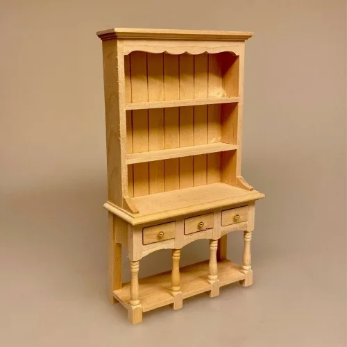 Miniature Buffet med Skuffer og Søjler Natur, umalet, lyst, træ, fyrretræ, 2917, buffet, reol, skab, køkkenskab, dukkemøbler, Miniature Buffet lav - Hvid, buffet, skab, kommode, reol, møbel, dukkehus, nissebo, dukkehusmøbler, miniature, nisser, nissedør