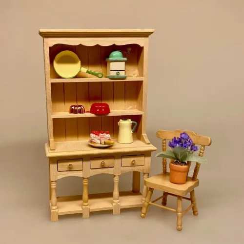 Miniature Buffet med Skuffer og Søjler Natur, umalet, lyst, træ, fyrretræ, 2917, buffet, reol, skab, køkkenskab, dukkemøbler, Miniature Buffet lav - Hvid, buffet, skab, kommode, reol, møbel, dukkehus, nissebo, dukkehusmøbler, miniature, nisser, nissedør