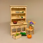 Miniature Buffet med Skuffer og Søjler Natur, umalet, lyst, træ, fyrretræ, 2917, buffet, reol, skab, køkkenskab, dukkemøbler, Miniature Buffet lav - Hvid, buffet, skab, kommode, reol, møbel, dukkehus, nissebo, dukkehusmøbler, miniature, nisser, nissedør