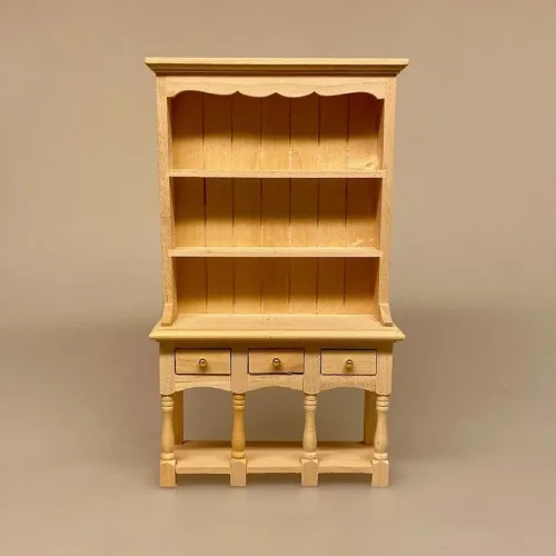 Miniature Buffet med Skuffer og Søjler Natur, umalet, lyst, træ, fyrretræ, 2917, buffet, reol, skab, køkkenskab, dukkemøbler, Miniature Buffet lav - Hvid, buffet, skab, kommode, reol, møbel, dukkehus, nissebo, dukkehusmøbler, miniature, nisser, nissedør