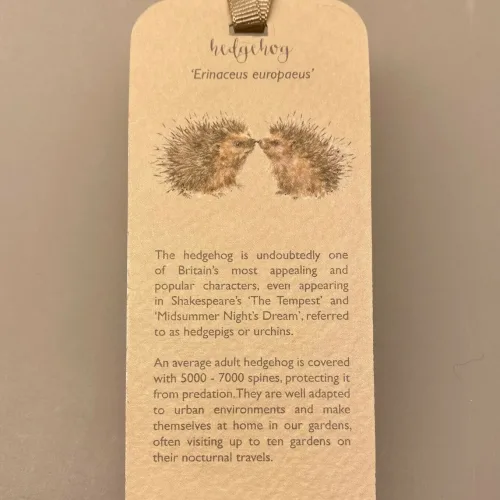Bogmærke Karton med Pindsvin, pindgris, skovens dyr, dansk, danmarks, fauna, dyreliv, vild natur, wrendale, bogmærke, læsehest, elsker bøger, gavekort, til bøger, boggave, æseløre, gaveide, naturen, biti, ribe,