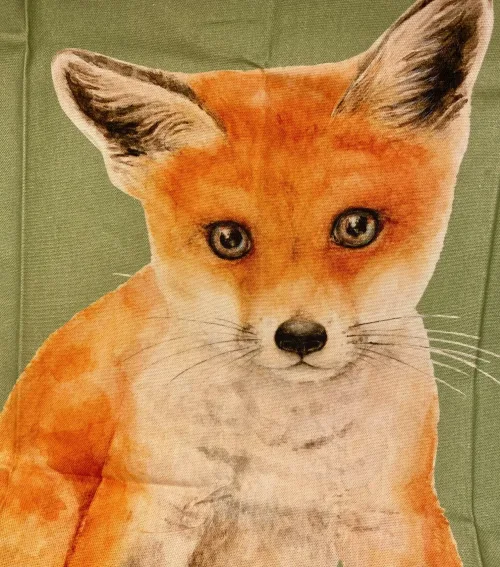 Viskestykke Bomuld med Tryk - Stor Ræv, ræveunge, rød, fox, mikkel, maluu, dyr, natur, vilde, dansk, fauna, akvarel, smukt, lækkr, kvalitet, gave, gaveide, praktisk, nyttig, sød, køkken, ting, tekstiler, moderne, biti, ribe