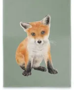 Viskestykke Bomuld med Tryk - Stor Ræv, ræveunge, rød, fox, mikkel, maluu, dyr, natur, vilde, dansk, fauna, akvarel, smukt, lækkr, kvalitet, gave, gaveide, praktisk, nyttig, sød, køkken, ting, tekstiler, moderne, biti, ribe