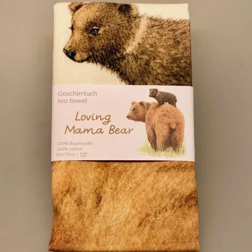 Viskestykke Bomuld med Tryk - Store Bjørne, maluu, bjørnemor, bjørneunge, mama, brun, bjørn, bamser, bjørne, vilde, natur, dyr, fauna, søde, lækker, kvalitet, design, køkkentekstiler, madlavning, bagning, gave, gaveide, dekorativt, praktisk, biti, ribe