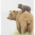 Viskestykke Bomuld med Tryk - Store Bjørne, maluu, bjørnemor, bjørneunge, mama, brun, bjørn, bamser, bjørne, vilde, natur, dyr, fauna, søde, lækker, kvalitet, design, køkkentekstiler, madlavning, bagning, gave, gaveide, dekorativt, praktisk, biti, ribe