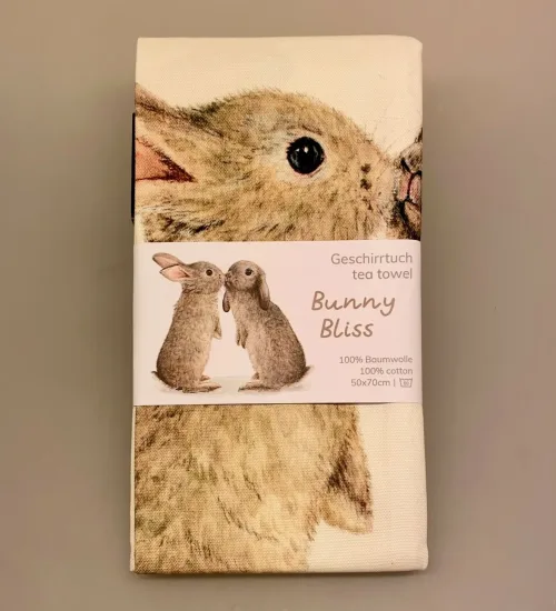 Viskestykke Bomuld med Tryk - Store Kaniner, kanin, hare, kæledyr, sødt, maluu, dyr, natur, vilde, dansk, fauna, akvarel, smukt, lækkr, kvalitet, gave, gaveide, praktisk, nyttig, sød, køkken, ting, tekstiler, moderne, biti, ribe
