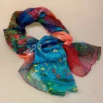 Silketørklæde Georgette XL - Sol over Bjerge, aftensol, solopgang, ekspressionistisk, kunst, maleri, kunsttryk, maler, kulørt, eksklusivt, elegant, luksus, lækkert, silke, ren, silkesjal, stola, gave, gaveide, damer, smart, klassisk, stilig, alexandra schmitz, PI 341, 6117100, biti, ribe, kunstmuseum