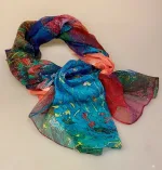 Silketørklæde Georgette XL - Sol over Bjerge, aftensol, solopgang, ekspressionistisk, kunst, maleri, kunsttryk, maler, kulørt, eksklusivt, elegant, luksus, lækkert, silke, ren, silkesjal, stola, gave, gaveide, damer, smart, klassisk, stilig, alexandra schmitz, PI 341, 6117100, biti, ribe, kunstmuseum