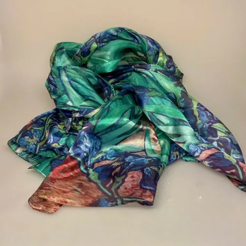 Silketørklæde Ponge XL - Van Gogh Iris., alexandra schmitz, PI 351, 71664, kunst, billedkunst, kunsttryk, maler, poetisk, stort, let, eksklusivt, elegant, lækkert, kvalitet, ren, luksus, luksuriøst, gave, gaveide, rund, fødselsdag, silkesjal, fest, stola,