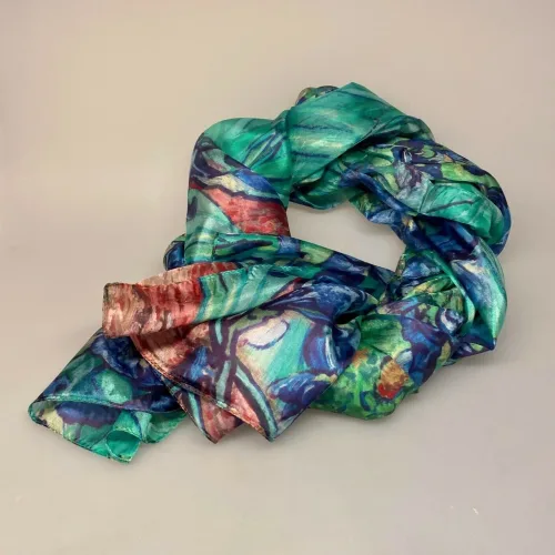 Silketørklæde Ponge XL - Van Gogh Iris., alexandra schmitz, PI 351, 71664, kunst, billedkunst, kunsttryk, maler, poetisk, stort, let, eksklusivt, elegant, lækkert, kvalitet, ren, luksus, luksuriøst, gave, gaveide, rund, fødselsdag, silkesjal, fest, stola,