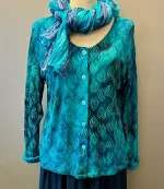 Batik Bluse Jersey med Knapper - Reno L/Æ Blå Turkis - Billede 4