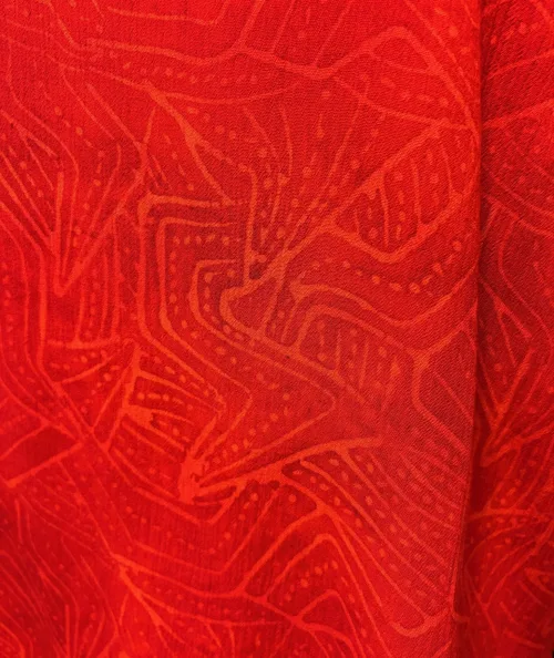 Batik Bluse - Top Puri Rød, kort, slank, smal, tætsiddende, lille, taljeret, små størrelser, ærmer, rundhals, bådhals, indsnit, smart, femin, petit, figur, talje, bukser, nederdel, anvendelig, flot, sød, lækker, crincle, åndbar, natur, bomuld, batikfarvet, kvalitet, bæredygtig, smuk, fest, biti, ribe, Diva