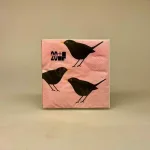 Servietter med Solsort - Rosa, lille, kaffeservietter, snacks, kaffebord, mellemlægsservietter, fugle, solsort, søde, specielle, ornitolog, kigger på, konfirmation, havens, i farver, barnedåb, borddækning, bryllup, fine, svensk, dansk, design, lyserøde