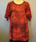 Tunika Bluse Ulin A-facon - Granat Rød, lang, vidde, løs, store, størrelser, tunika, t-shirt, vævet, hørbluse, hørtunika, kortærmet, røde, varme, bærfarver, åndbar, behagelig, Diva, A8, granat, granatrød, varmrød, natur, fibre, materiale, håndtrykt, batiktryk, holdbar, tidsløs, bæredygtig, design, fest, hverdag, smart, klædelig, dansk, design, biti, ribe