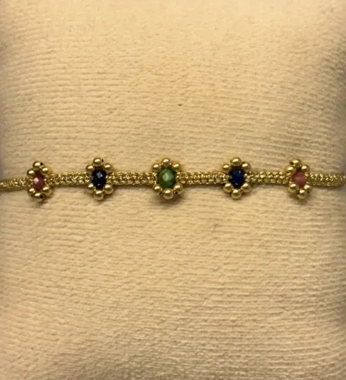 Vævet Armbånd Blomster med Sten - Guld Blå Grøn, BL lilac, 01, lapis, grøn, agat, ædelsten, ægte, sten, halvædelsten, blomster, knyttet, feminint, damer, piger, unika, særligt, kæreste, kærlighed, håndarbejde, håndlavet, unik, unika, specielt, bryllup, brud, morgengave, vaentine, gave, konfirmand, konfirmation, enamel, stine a, anni lu, maanesten, biti, ribe, leju, fransk, hollandsk, london