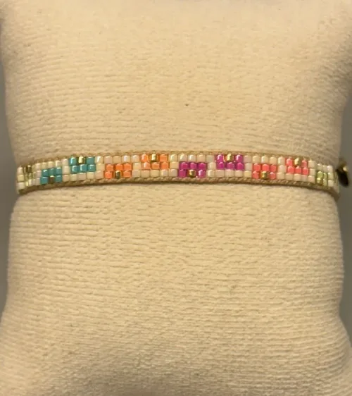 Vævet Armbånd Sead Beads 5 mm - Tutti Frutti, pastelfarver, pastel, BL playful, 02, turkis, laksefarvet, miami, lyse, friske, forårsfarver, farver, sommerfarver, indiansk, boho, hippie, samoa, brunt, unika, særlig, kærlighed, brud, morgengave, bryllup, gave, valentines, kæreste, forlovelse, feminint, sui ava, enamel, leju, vævet, håndvævet, fransk, holland, moderne, kunst, kunsthåndværk, one of a kind, kvalitet, holdbart, venskab, amulet, lykkebringende, smykke, flot, cool, lækkert, anni lu, biti, ribe, japanske, sea beeds, miyuki, perler, glas, skinner, blanke, indiansk, håndlavet, feminint,, perlearmbånd,