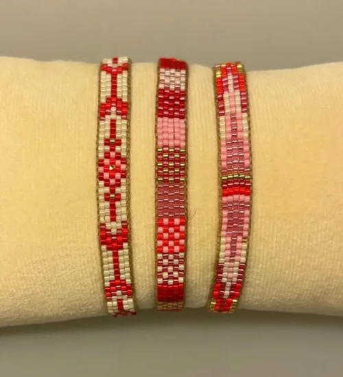 Vævet Armbånd Sead Beads 8 mm - Rød Rosa - Billede 2