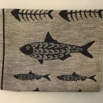 Viskestykke med Hør - Fisk, Viskestykke vævet - Hør/Bomuld - Fisk, fisker, fiskeri, eksklusivt, lækkert hørviskestykke, køkken, gaveide,, sort, biti, ribe, vadehavet, nationalpark, nyt køkken