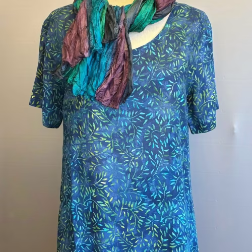 Batikbluse Model 164 - Seaweed Blå Grøn, lamloro, pacific, blå, ranker, småmønstret,