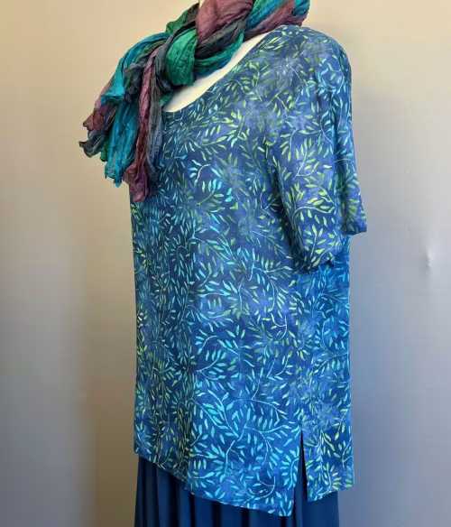 Batikbluse Model 164 - Seaweed Blå Grøn, lamloro, pacific, blå, ranker, småmønstret,