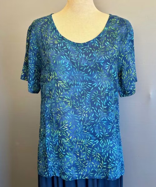 Batikbluse Model 164 - Seaweed Blå Grøn, lamloro, pacific, blå, ranker, småmønstret,
