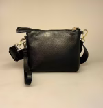 Lille Taske i Skind med Strap - Liisa Sort, strap, canvas, kanvas, bred, strop, taske, kortholder, lille, klassisk, ægte, læder, skind, skindtaske, kalveskind, blankt, elegant, fest, festtaske, gå i byen, guld, hardware, bred rem, flot, enkel, stilig, billigt, billig, lille, smart, moderne, piger, damer, gave, gaveide, mors dag, dansk, design, montana, treats, danmark, ribe, biti, vadehavet, særlig, morsdagsgave, student, stuentergave