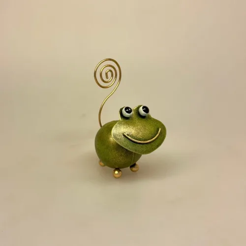 Memo Holder Metal - Grøn Frø, Metal Figur - Frø Grøn, bredmundet, marmelademad, frø, kys frøen, frøfigur, metalfigur, ting med frøer, memoholder, huskeseddel, indkøbsseddel, huskeklemme, noter, fotoholder,