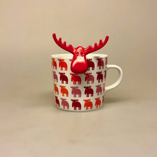 Tesi - Te si til Krus - Elg Rød, Krus - Porcelæn med Elge Rød Orange Pink, Moz, MULLS51, kop, krus, svensk, motiv, elg, elsdyr, sjovt, gave, kaffe, te, kakao, tekrus, tekop, kaffekop, kaffekrus, kontor, personligt, biti, ribe, dansk, design, skandinavisk, scandi,