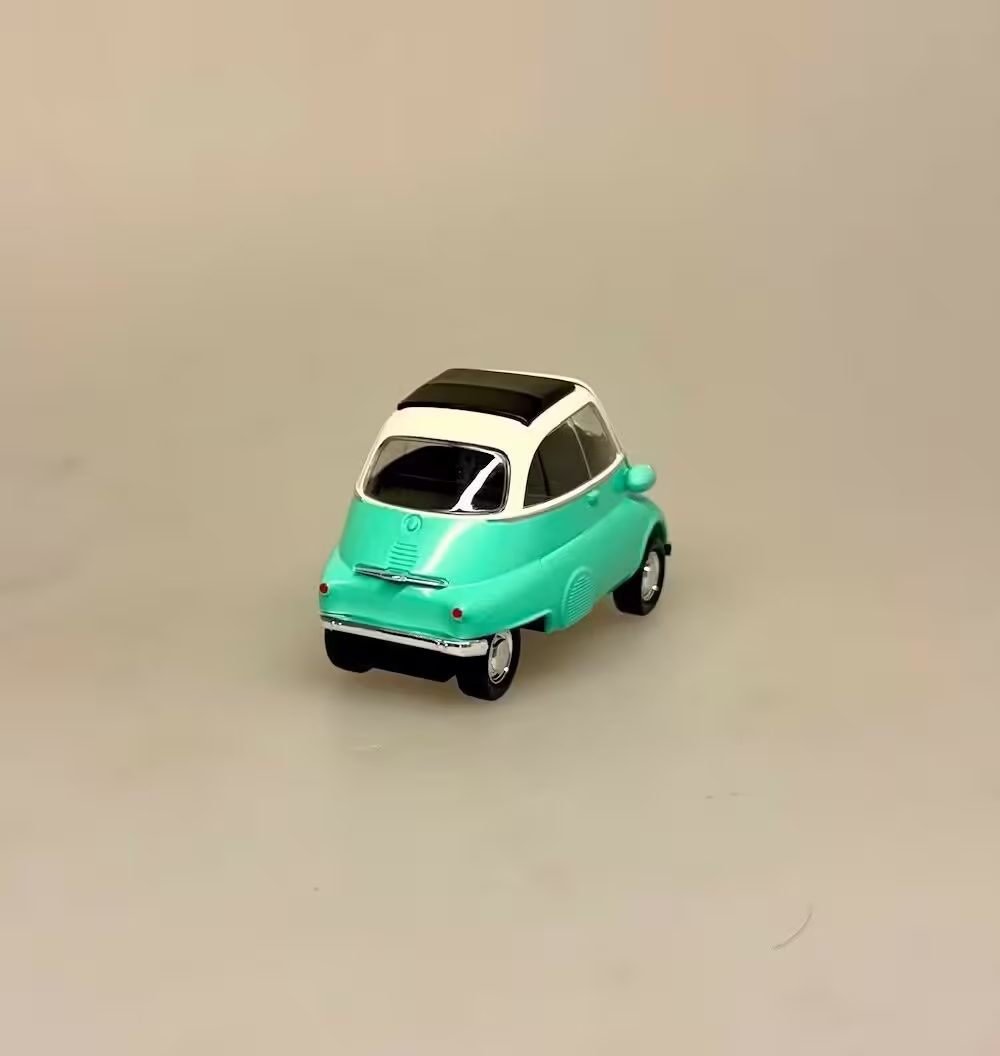 Modelbil BMW Isetta - Grøn, mint, lysegrøn, mintgrøn, pastelgrøn, pastelfarvet, bmw, asfaltboble, kyssekugle, halleluja, bil, modelbil, kopi, original, 1950, retro, vogn, mini, sjov, kørekort, tillykke, ny, gammel, old school, gamle, old timers, symbolsk, bilforhandler, bilsamler, mekaniker, tysk, biti, ribe