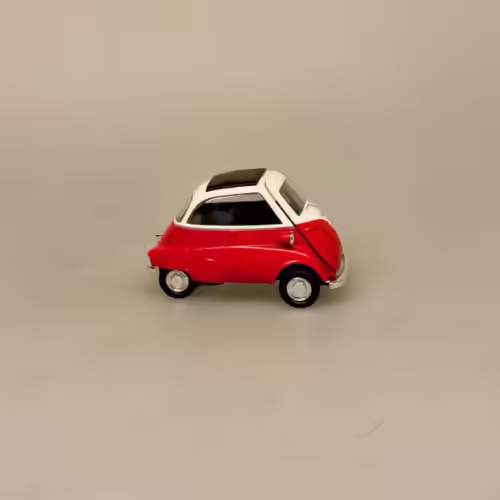 Modelbil BMW Isetta - rød, citrongul, bmw, asfaltboble, kyssekugle, halleluja, bil, modelbil, kopi, original, 1950, retro, vogn, mini, sjov, kørekort, tillykke, ny, gammel, old school, gamle, old timers, symbolsk, bilforhandler, bilsamler, mekaniker, tysk, biti, ribe