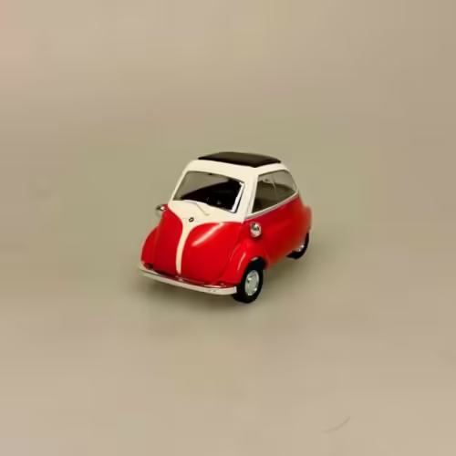 Modelbil BMW Isetta - rød, citrongul, bmw, asfaltboble, kyssekugle, halleluja, bil, modelbil, kopi, original, 1950, retro, vogn, mini, sjov, kørekort, tillykke, ny, gammel, old school, gamle, old timers, symbolsk, bilforhandler, bilsamler, mekaniker, tysk, biti, ribe