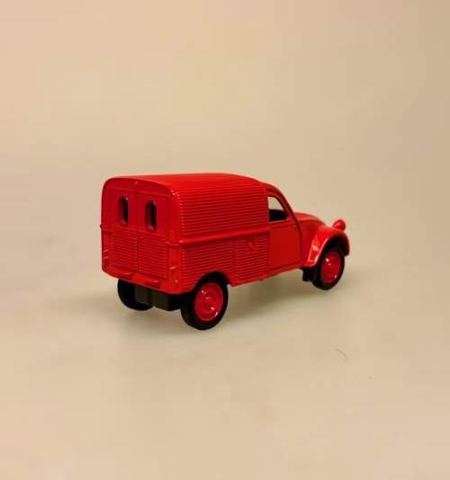 Modelbil Citroën 2CV Fourgonette - Rød, knaldrød, brandbil, citroen, 2cv, varebil, varevogn, arbejde, fransk, design, bil, model, bilmodel, retro, ældre, biti, ribe, gave, gaveide, kørekort, frankrig, emigrere, pensionist, flytte, sumbolik