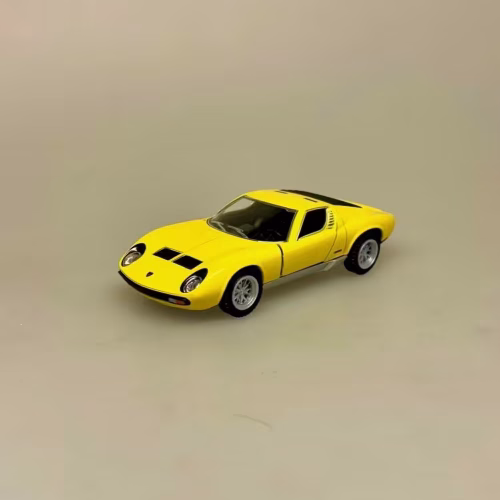Modelbil Lamborghini Miura - Gul, knaldgul, racergul, gul bil, italiensk, sportsvogn, racerbil, formel 1, racer, løb, old school, retro, 1971, ældre, modelbil, modelbiler, samler, mobile, olds, lækker, strømlinet, kørekort, tillykke, nuy bil, 18 år, symbolsk, gave, drengerøv, drenge, drøm, benzin, i blodet, racerkører, original, kopi, model, biti, ribe, le mans