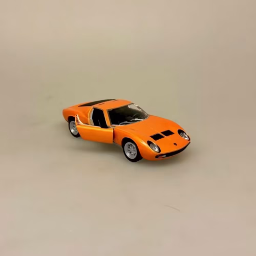 Modelbil Lamborghini Miura - Orange, metallic, metallak, italiensk, sportsvogn, racerbil, formel 1, racer, løb, old school, retro, 1971, ældre, modelbil, modelbiler, samler, mobile, olds, lækker, strømlinet, kørekort, tillykke, nuy bil, 18 år, symbolsk, gave, drengerøv, drenge, drøm, benzin, i blodet, racerkører, original, kopi, model, biti, ribe, le mans